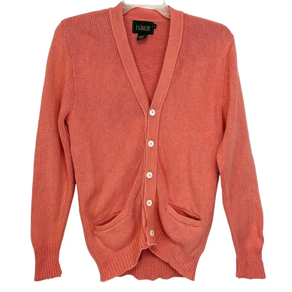 J. Crew Vintage Outfitters Heavyweight Cotton Cardigan Sweater Coral Size S